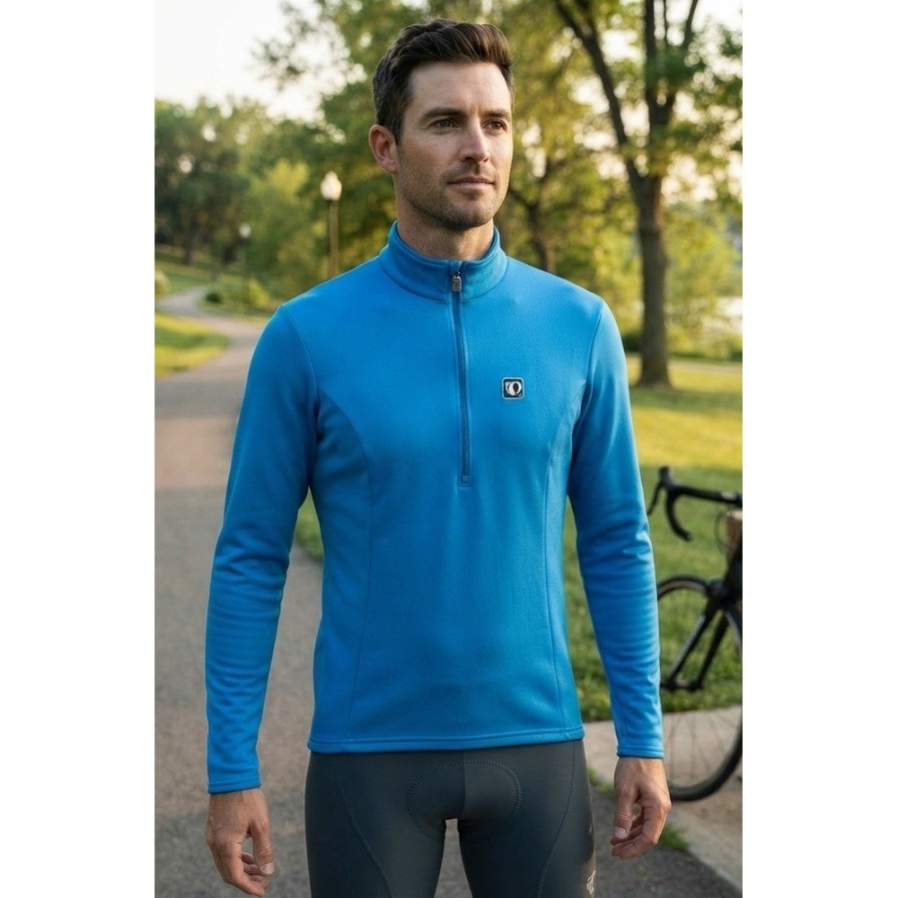 Pearl Izumi Jersey Men's 10 Blue Cycling Long Sleeve 1/4 Zip Bike Technical Wear